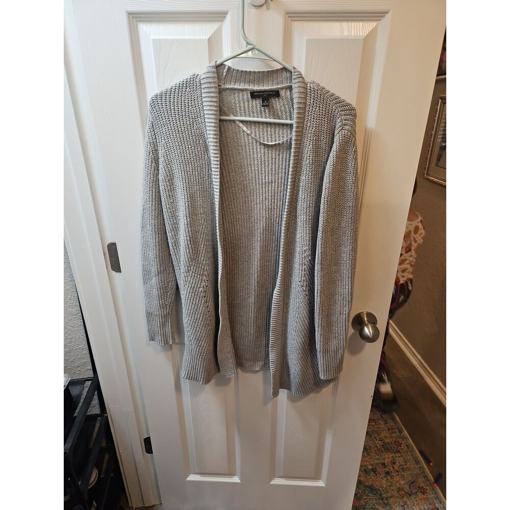 Banana Republic Metallic Silver Open-Front Chunky Knit Cardigan S